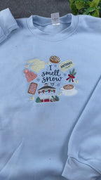 I Smell Snow Gazebo Coffee Antiques Embroidered Light Blue Sweatshirt
