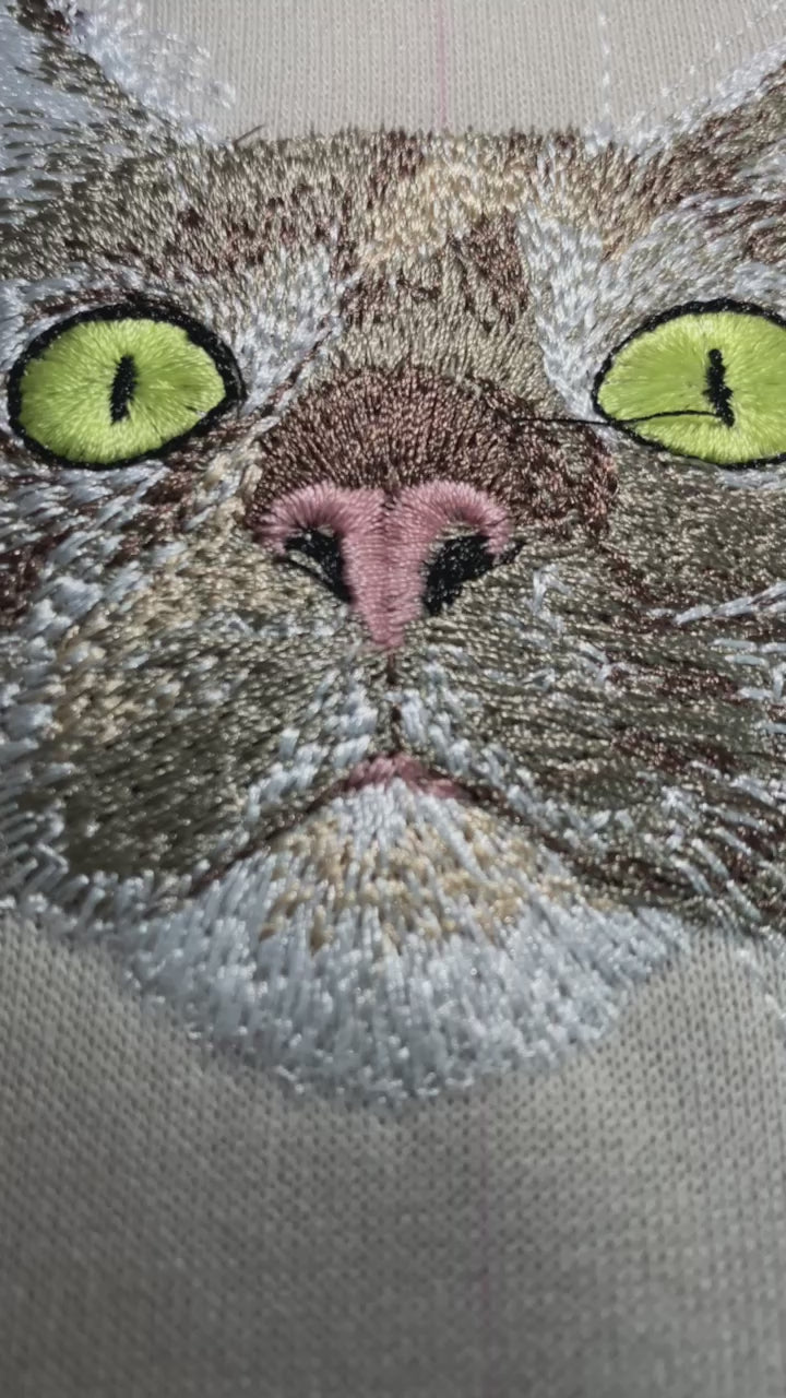 Custom embroidered sweatshirt featuring multiple pet portraits.