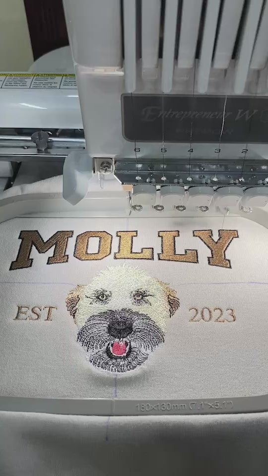 video custom embroidered pet portrait molly