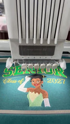 Embroidery Process Senior Class of 2027 crewneck with embroidered graduation artwork