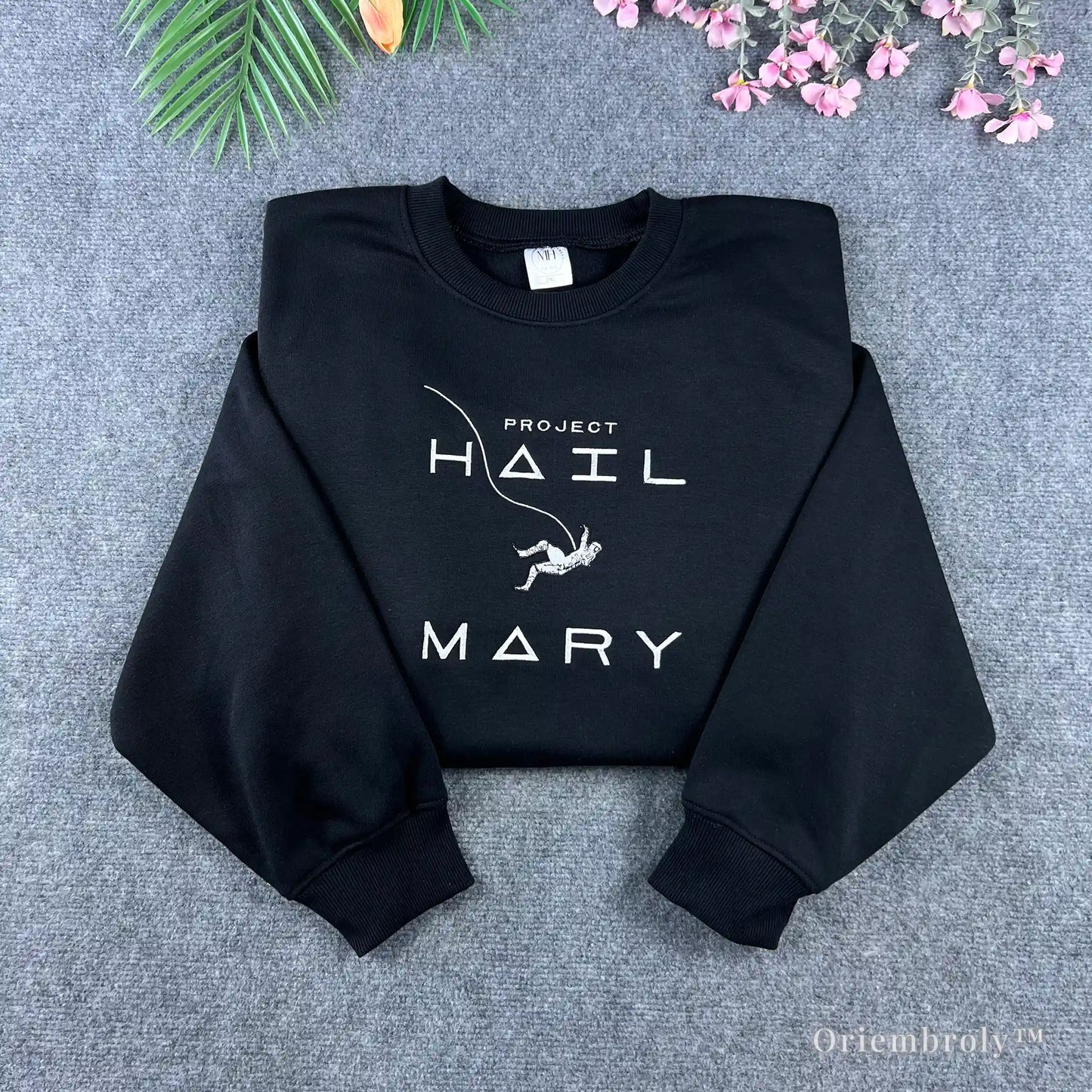 Black Project Hail Mary embroidered sweatshirt with Ryland Grace astronaut design for sci-fi fans.