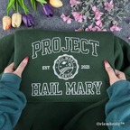 Official-style Project Hail Mary merch: Sci-fi book inspired embroidered sweater in dark green
