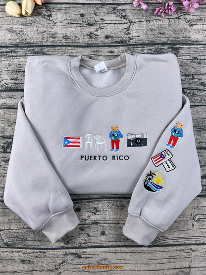Puerto Rico Embroidered Crewneck | Custom Hoodie & Sweatshirt | Personalized Puerto Rico Shirt Gift