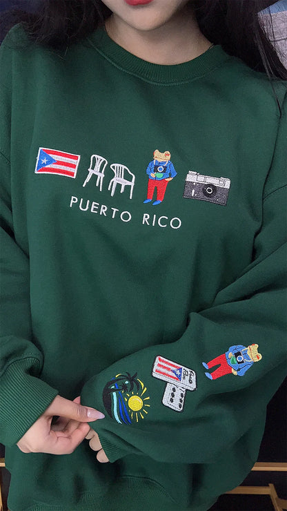Puerto Rico embroidered hoodie and crewneck casual wear