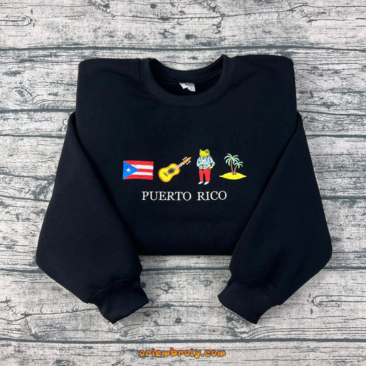 Puerto Rico embroidery sweatshirt with Coquí frog and flag