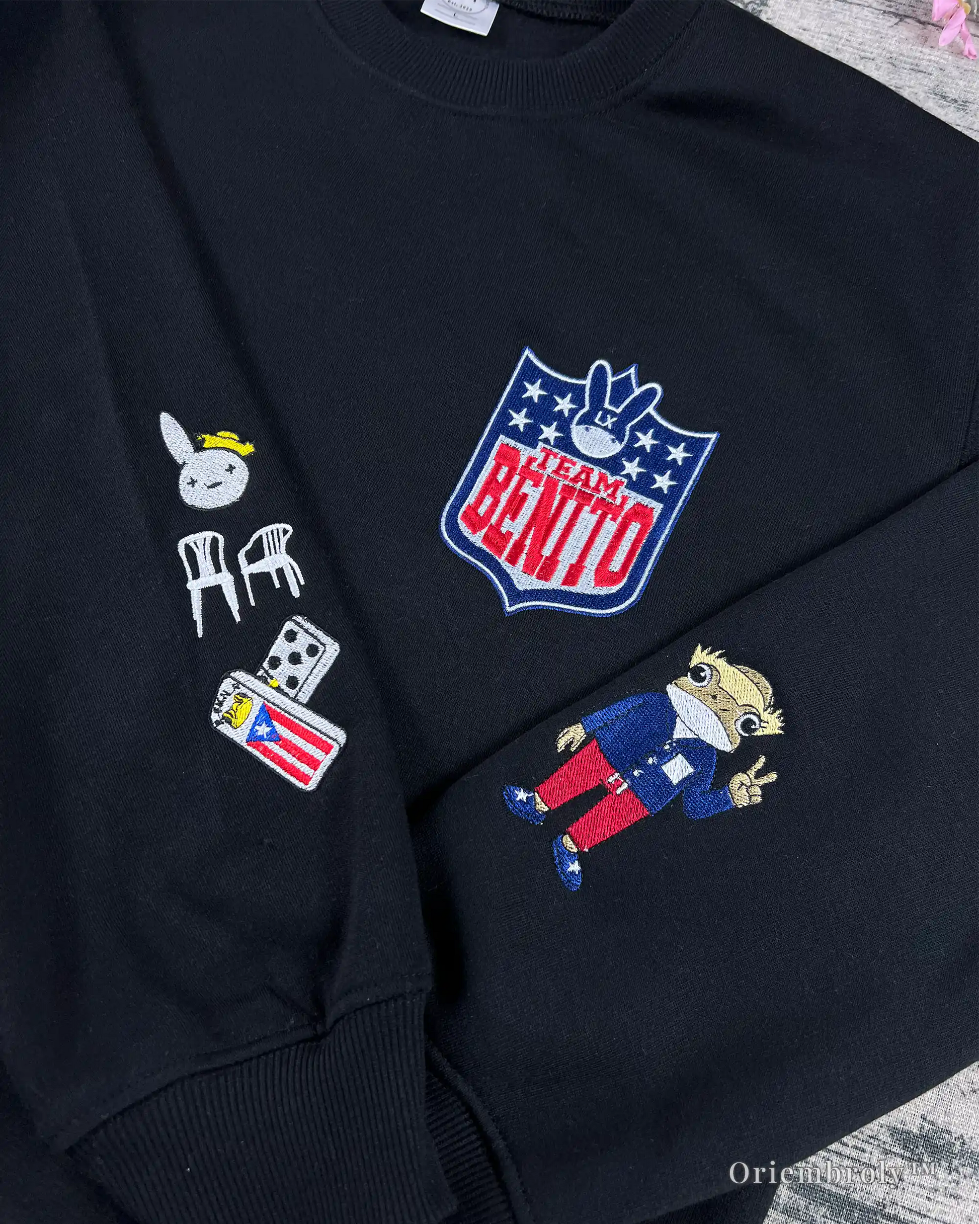 Puerto Rico flag embroidery on crewneck sleeve