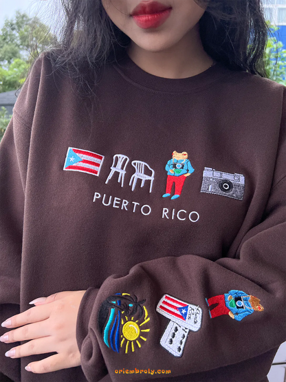 Puerto Rico Embroidered Crewneck | Custom Hoodie & Sweatshirt | Personalized Puerto Rico Shirt Gift
