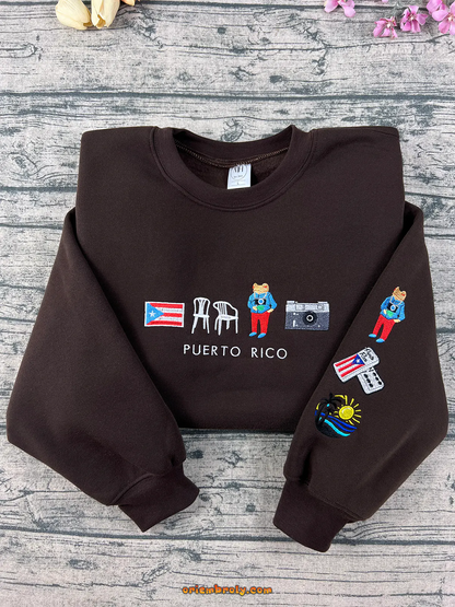 Puerto Rico Embroidered Crewneck | Custom Hoodie & Sweatshirt | Personalized Puerto Rico Shirt Gift