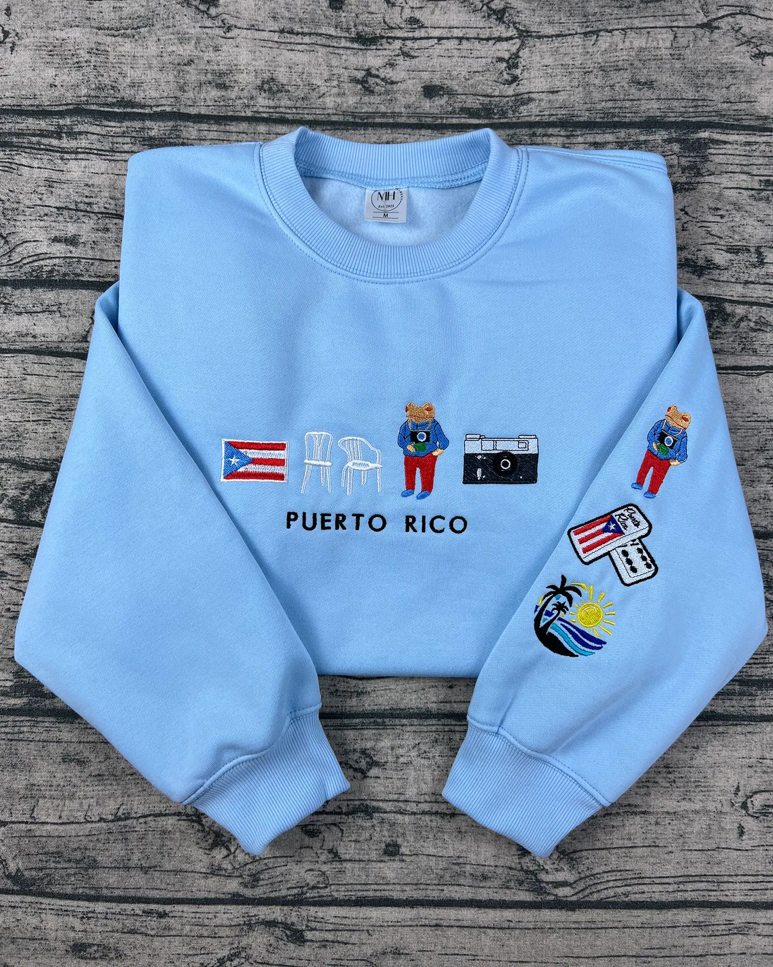 Puerto Rico gift sweatshirt, custom embroidered crewneck hoodie for fans