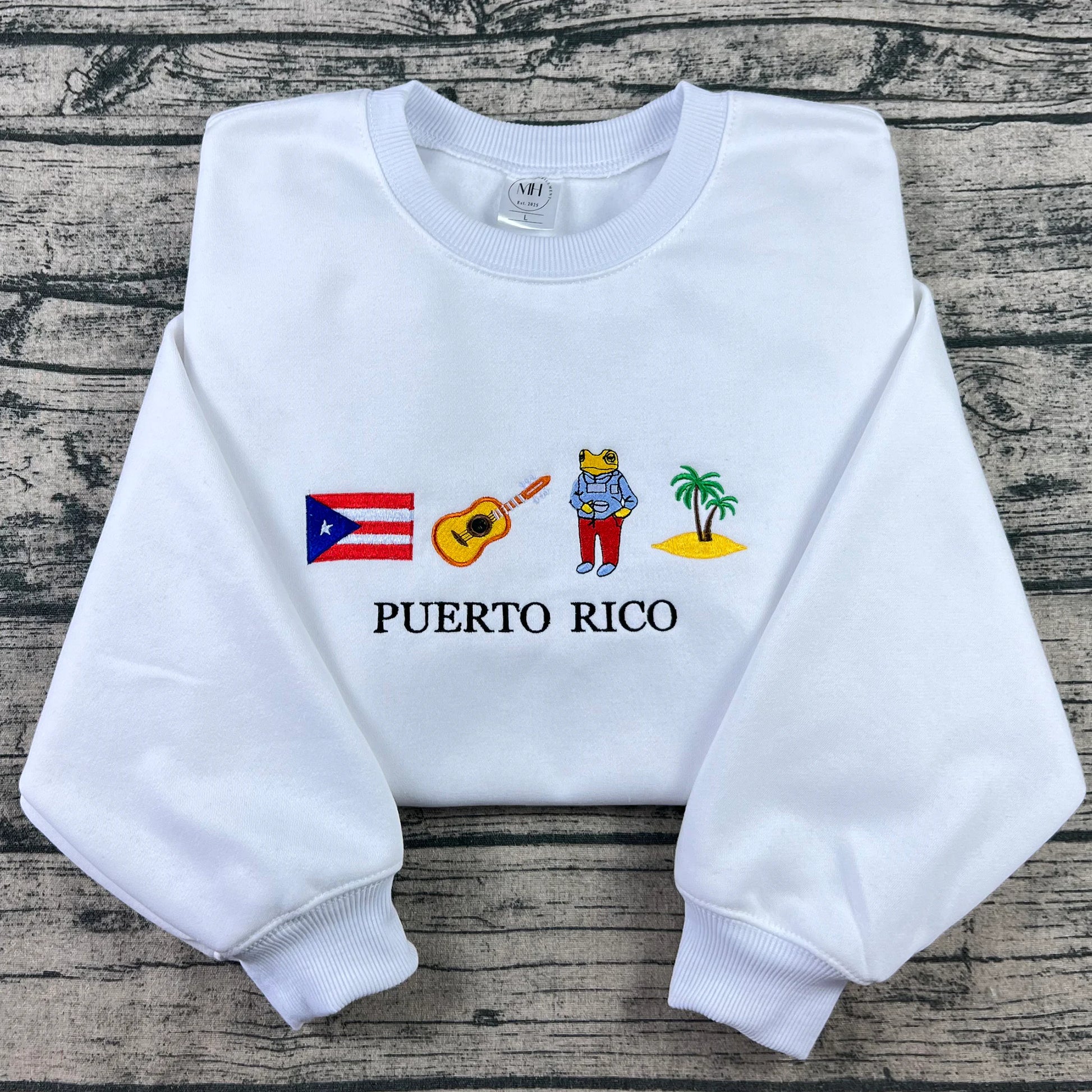 Puerto Rico icons embroidered sweatshirt front view