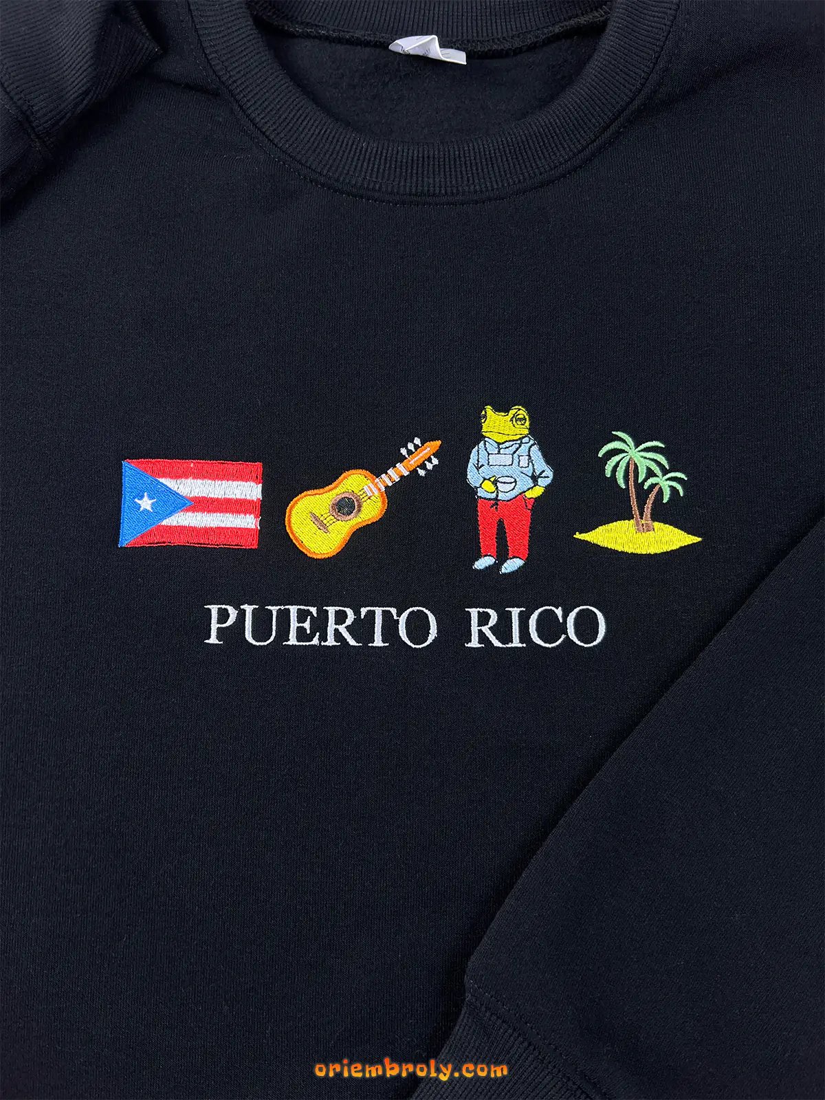 Boricua crewneck featuring Cuatro guitar embroidery