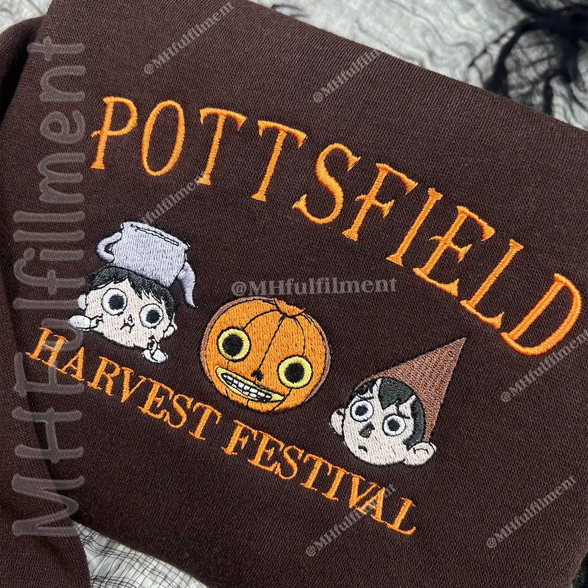 Embroidered Pottsfield Harvest Festival Sweatshirt - Gothic Halloween Pumpkin Skeleton Crewneck
