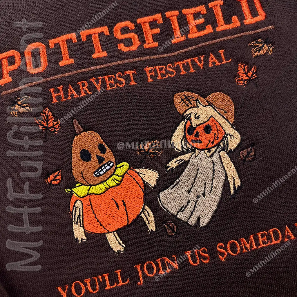 Pottsfield Harvest Festival embroidered hoodie with spooky design