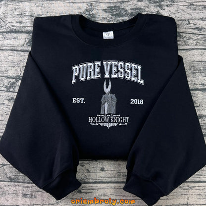 Pure Vessel-inspired embroidered crewneck front view
