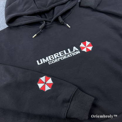 close up red and white emblem embroidery on hoodie