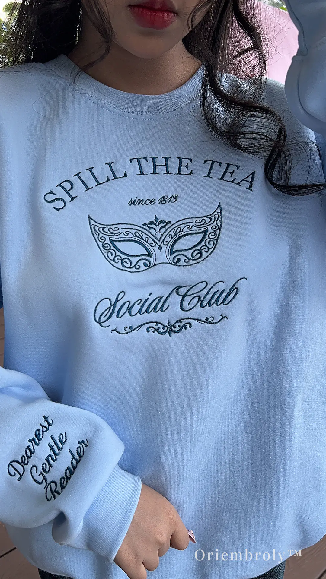 regency inspired embroidered crewneck sweatshirt flat lay