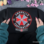 Resident Evil Biohazard gaming merch: black pullover sweater with classic red and white logo
