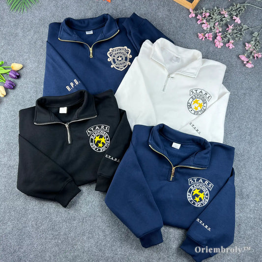 Resident Evil embroidered sweatshirt with Jill and Leon design