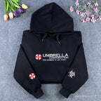 Black Resident Evil Umbrella Corporation embroidered hoodie with sleeve logo details