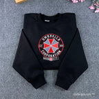 Black Resident Evil sweatshirt with large Umbrella Corporation logo embroidery on chest