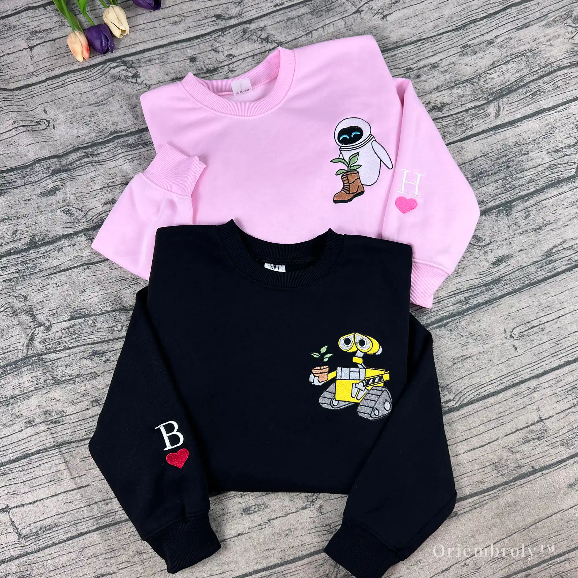 embroidered robot couple matching crewneck sweatshirts for couples