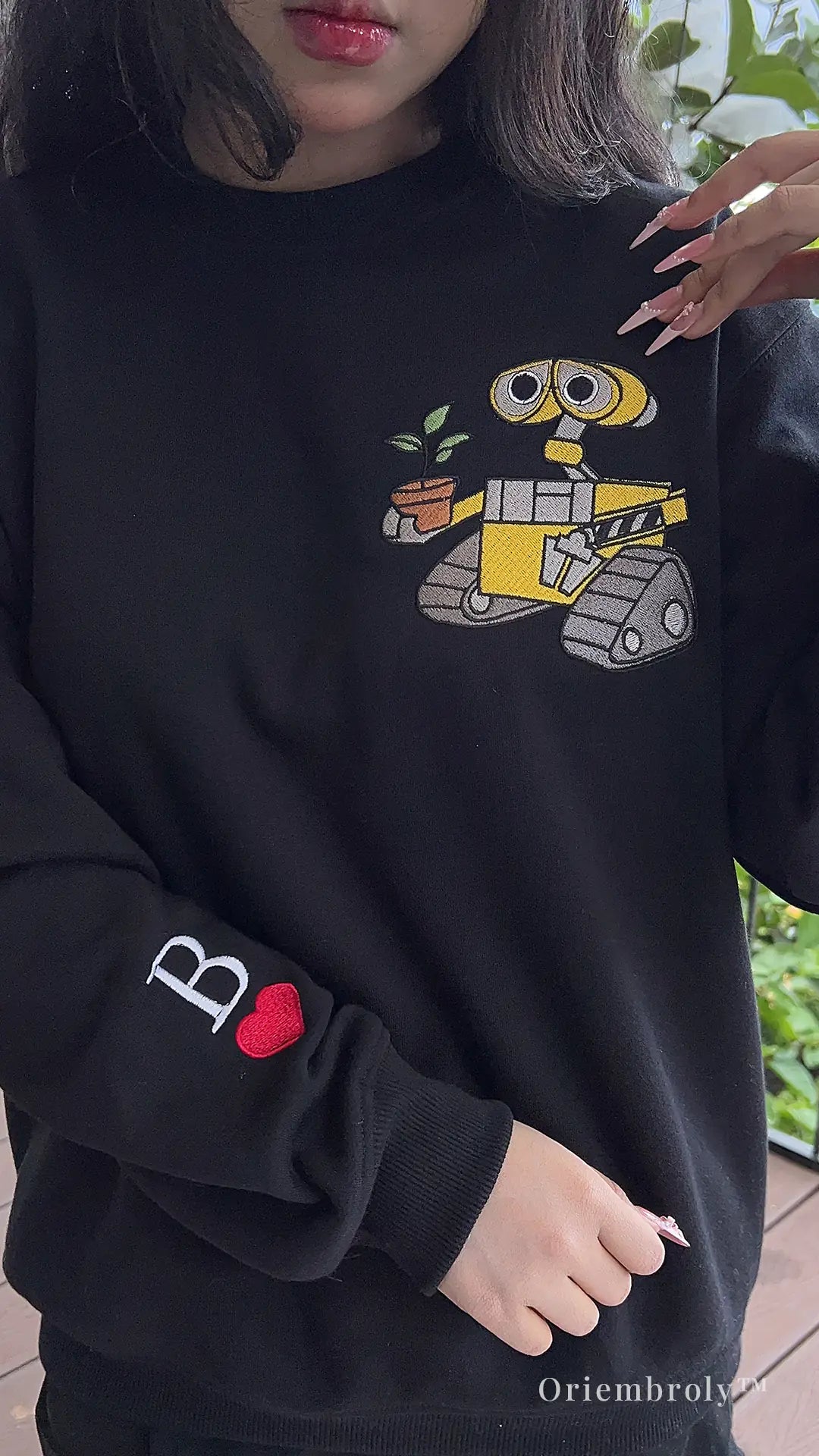 animated robot inspired embroidered couple crewneck