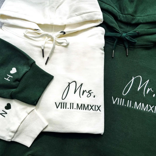 Simple and elegant embroidered hoodie with Roman numeral anniversary date.