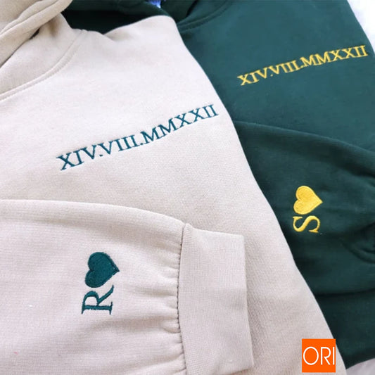 Hoodie embroidered with a timeline of important Roman numeral dates.