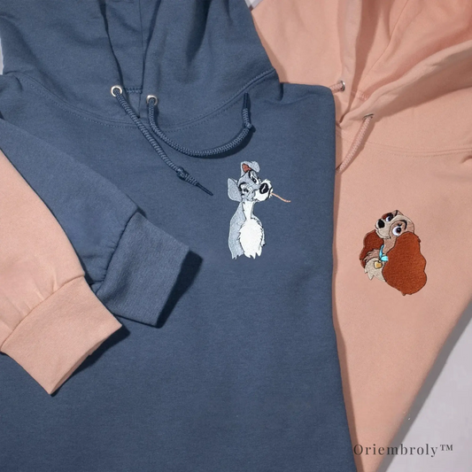 satin stitch embroidery detail of romantic dog artwork