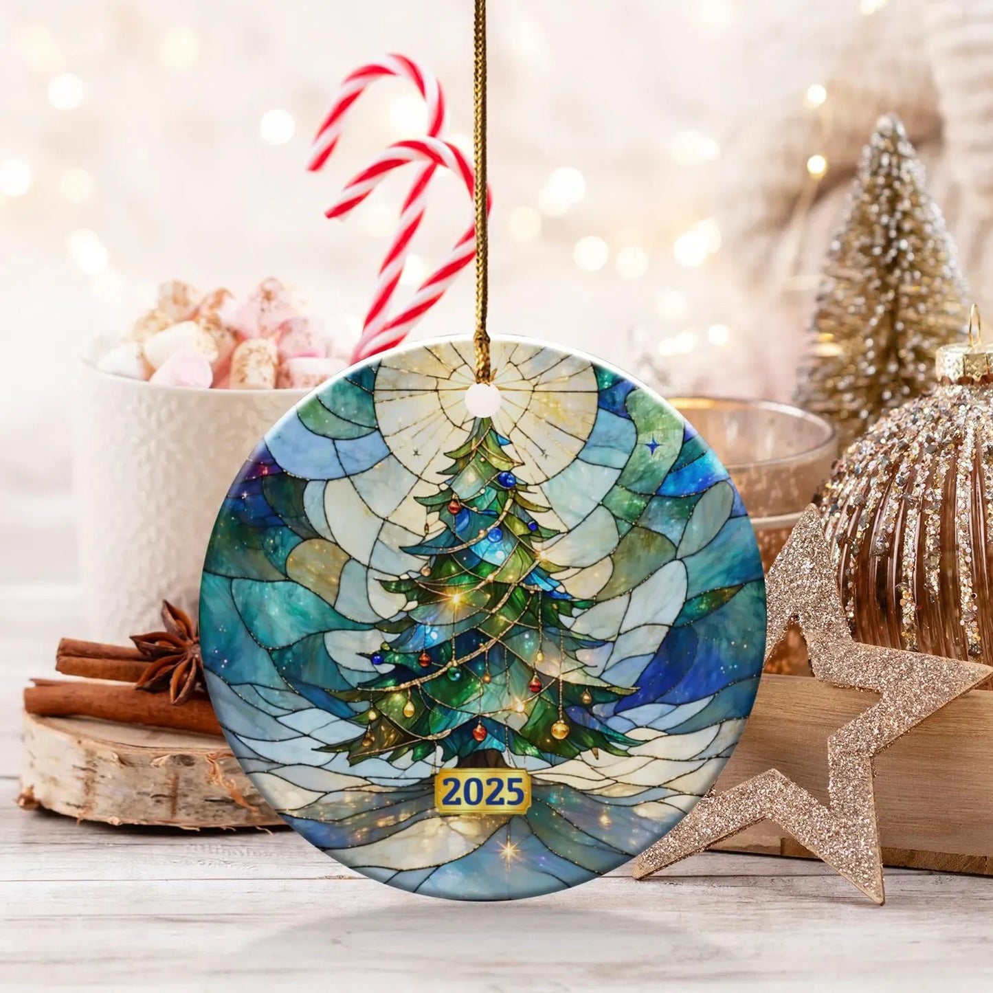 Festive holiday wood decoration with protective cover