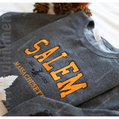 Gray tank top with 'Salem, Massachusetts' text on a white background