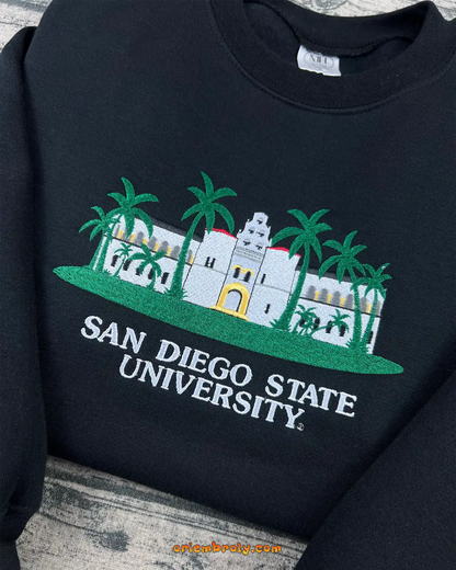SDSU crewneck with campus building embroidery