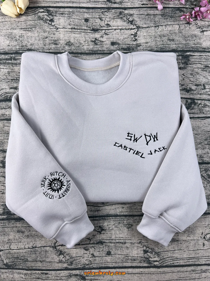 Supernatural Embroidered Sweatshirt – Dean, Sam, Castiel, Baby Car & Antipossession Symbol Hoodie – Fangirl Cosplay Jumper