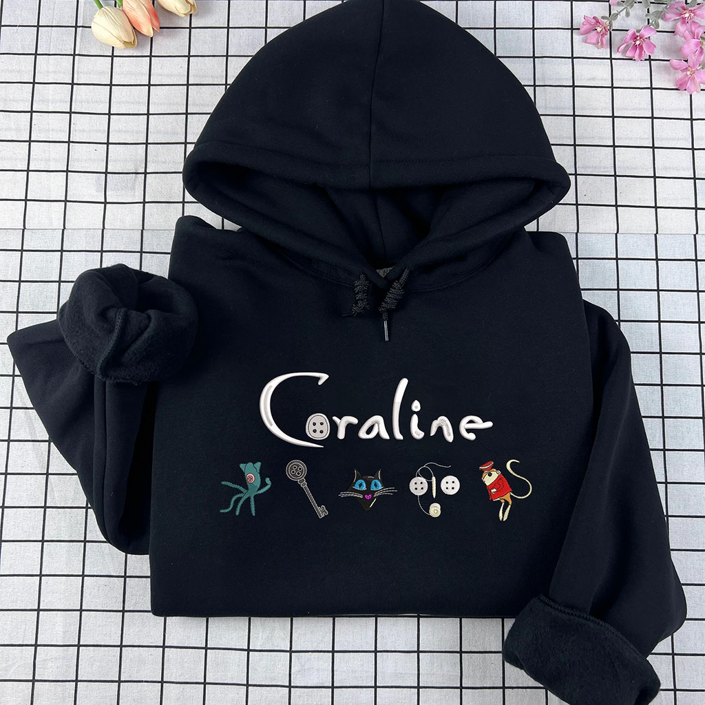 Scary movie embroidered hoodie inspired by Coraline