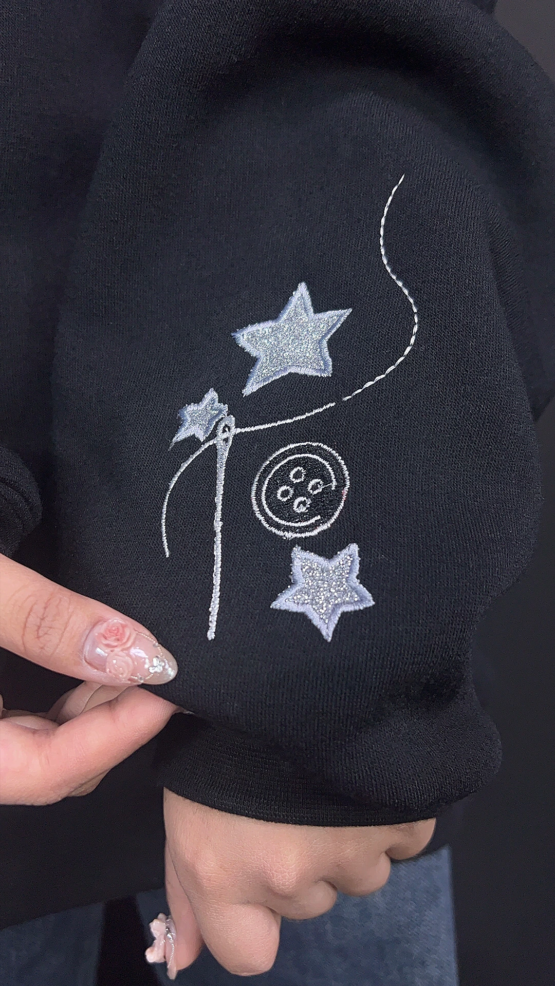 Scary Doll Embroidered Sweatshirt – Coraline Inspired Halloween Horror Shirt for spooky season