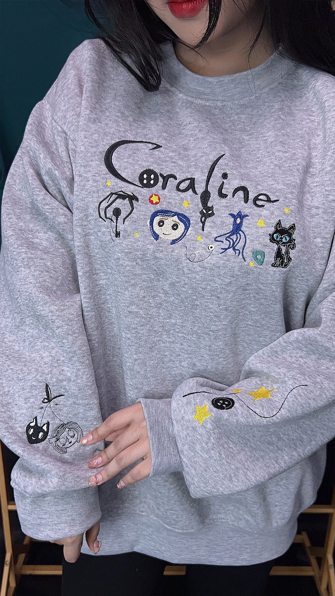 Matching Halloween couple embroidered shirts with scary doll embroidery