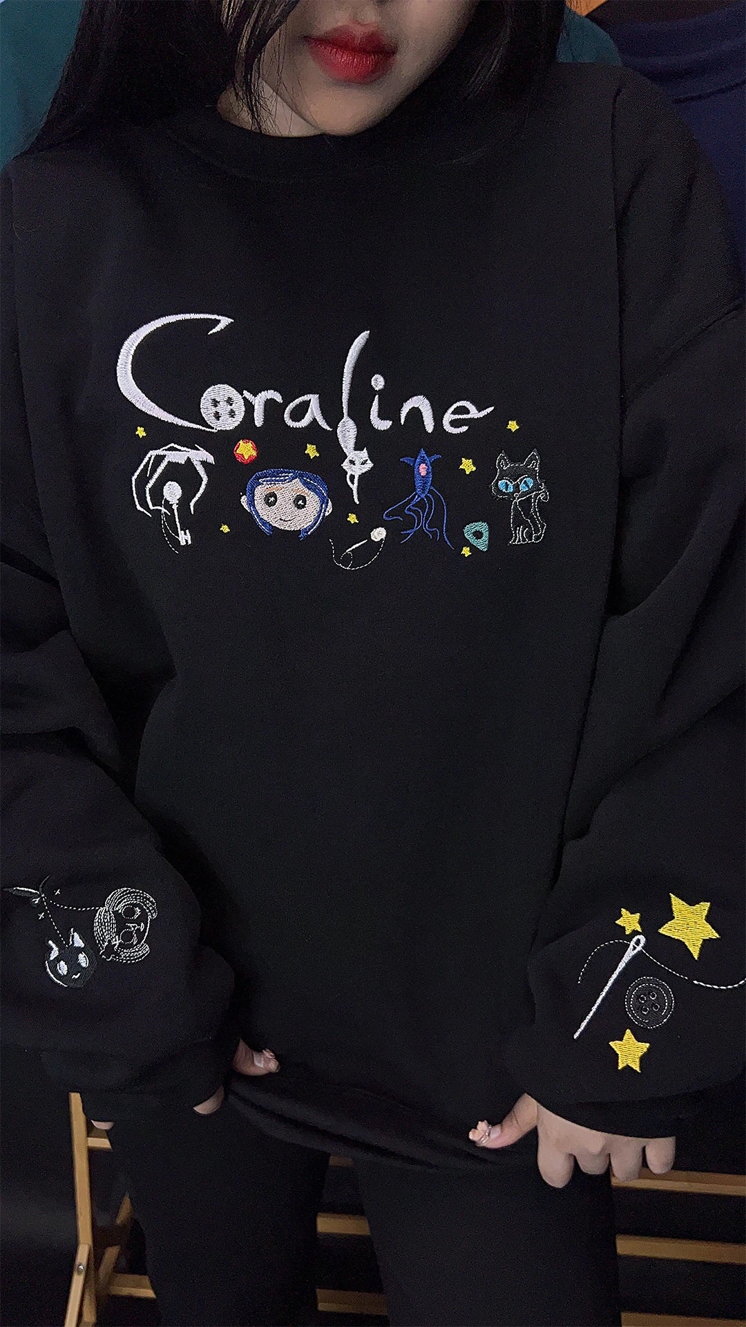 Scary Doll Halloween embroidered shirt with spooky 3D design for Halloween outfits