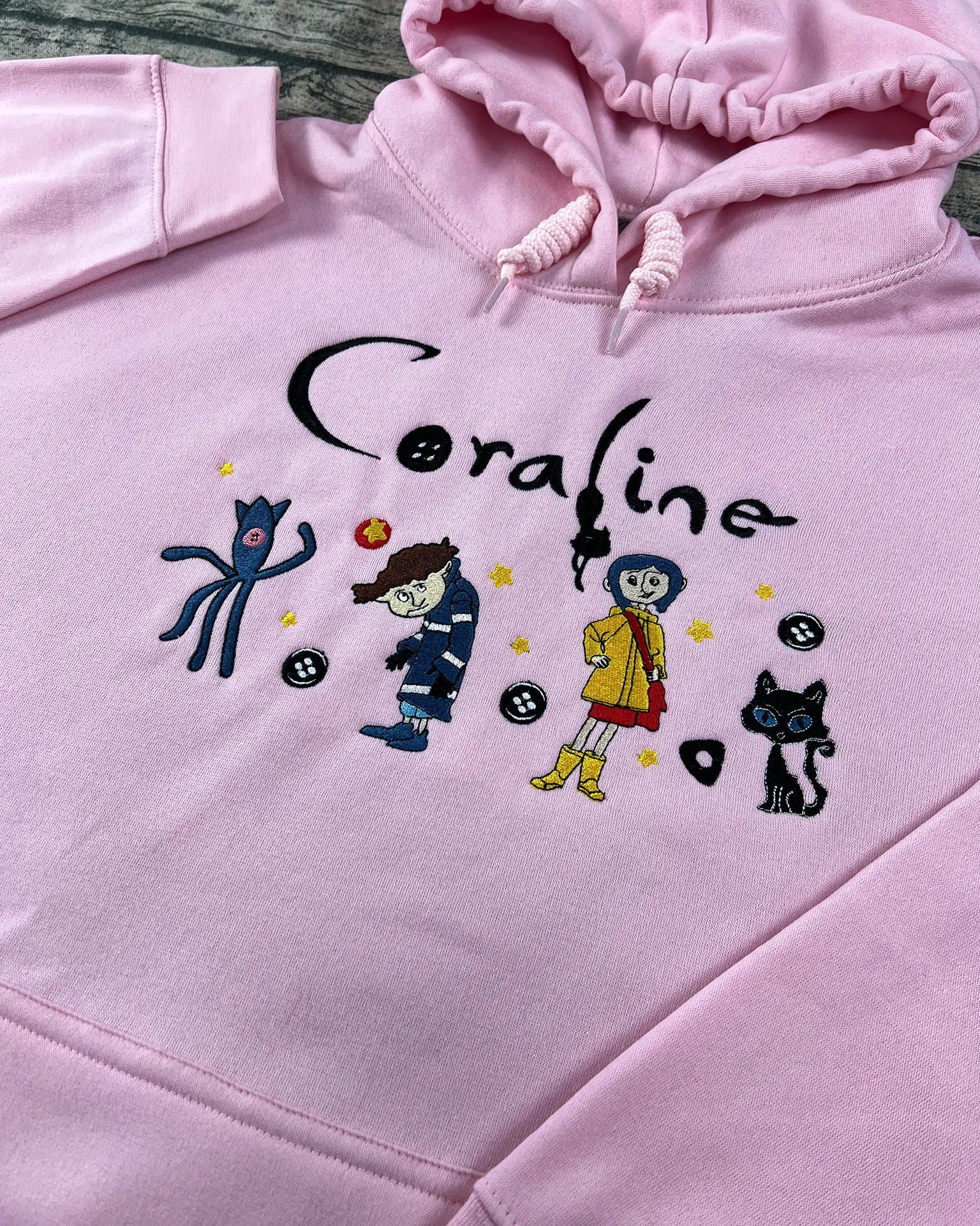 Scary doll Halloween embroidered sweatshirt – Coraline cartoon character hoodie for fans