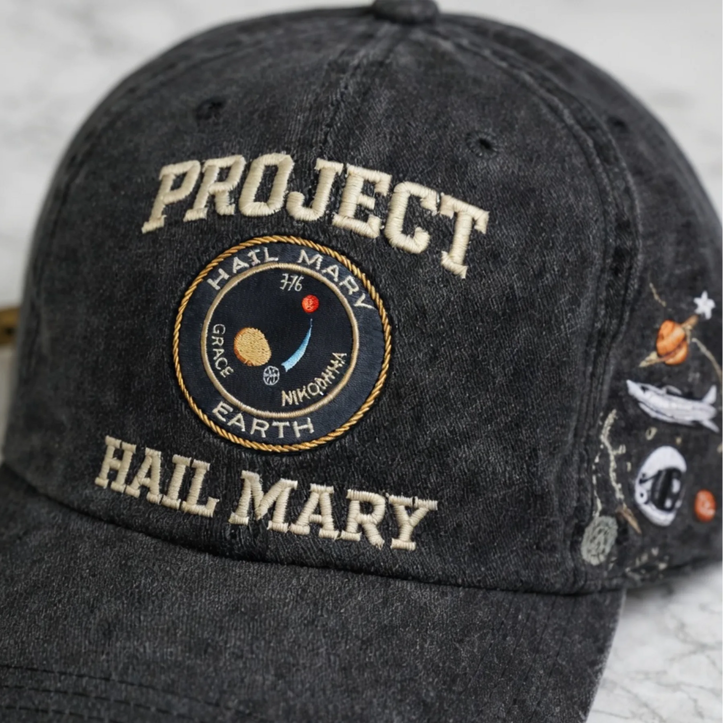 sci fi space dad hat with astronaut and planet embroidery