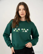 shamrock meadow embroidered sweatshirt design model wearing