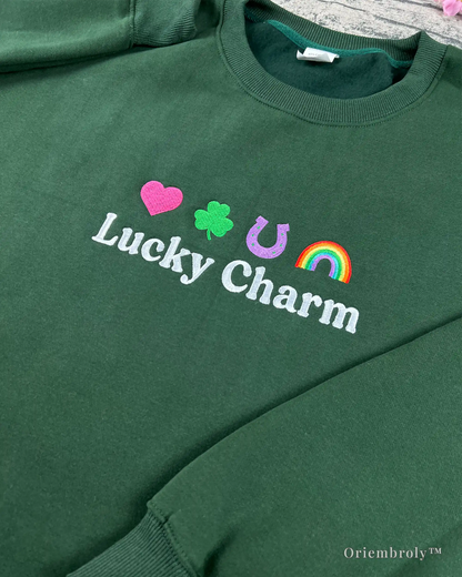 shamrock and rainbow embroidery on st patricks day sweatshirt