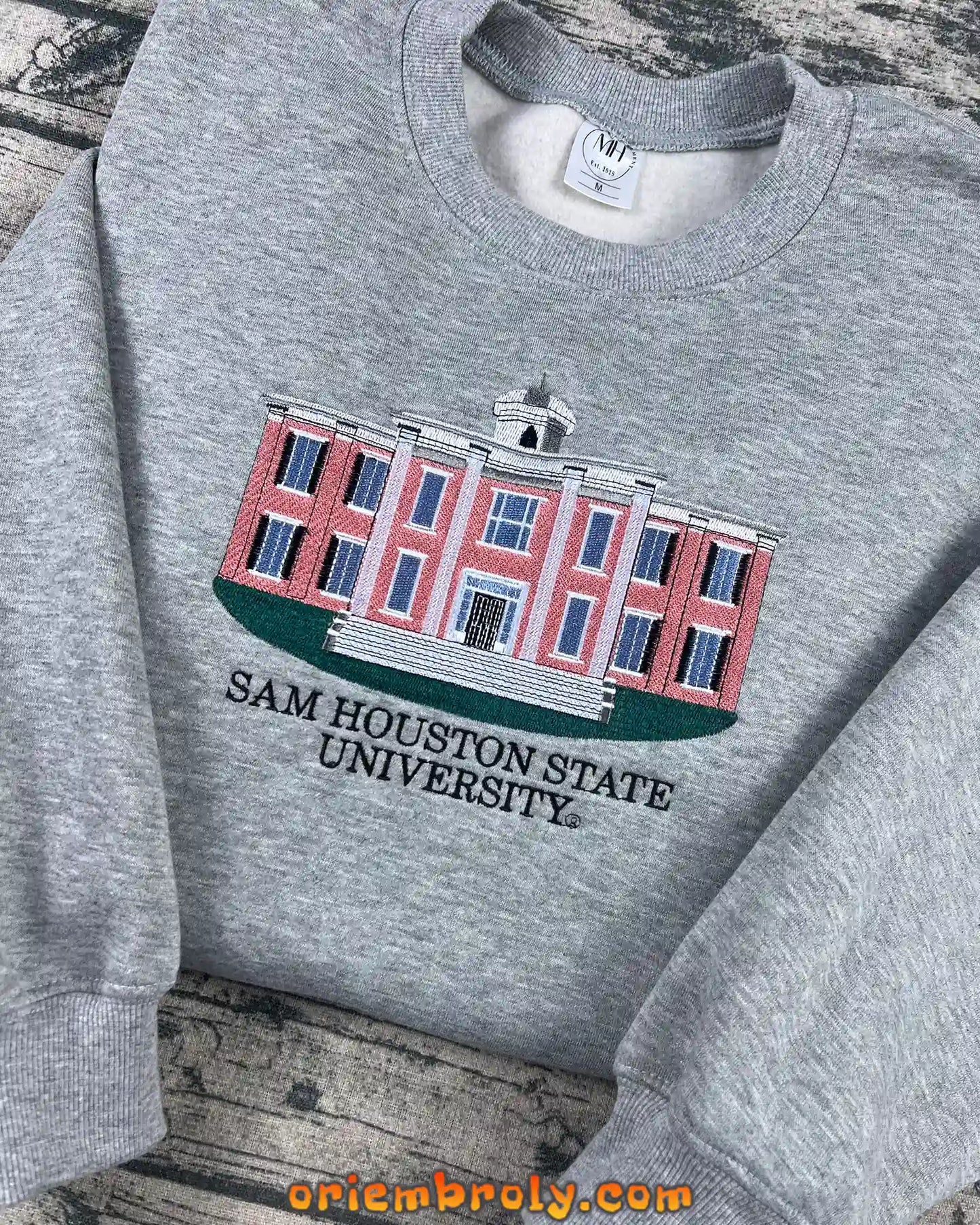 SHSU college crewneck with clean embroidery