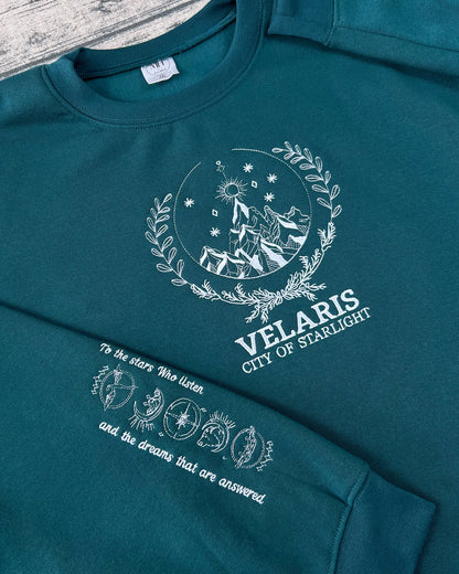SJM bookish merch – Velaris embroidered sweatshirt and City of Starlight hoodie for ACOTAR lovers