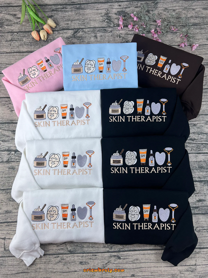 Skin Therapist Sweatshirt – Esthetician Gift Crewneck, Custom Skincare Apparel for Licensed Beautician, Spa Professional Sweater