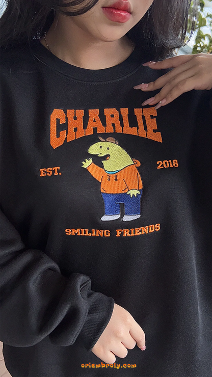 Collectible embroidered sweatshirt for animated character fans