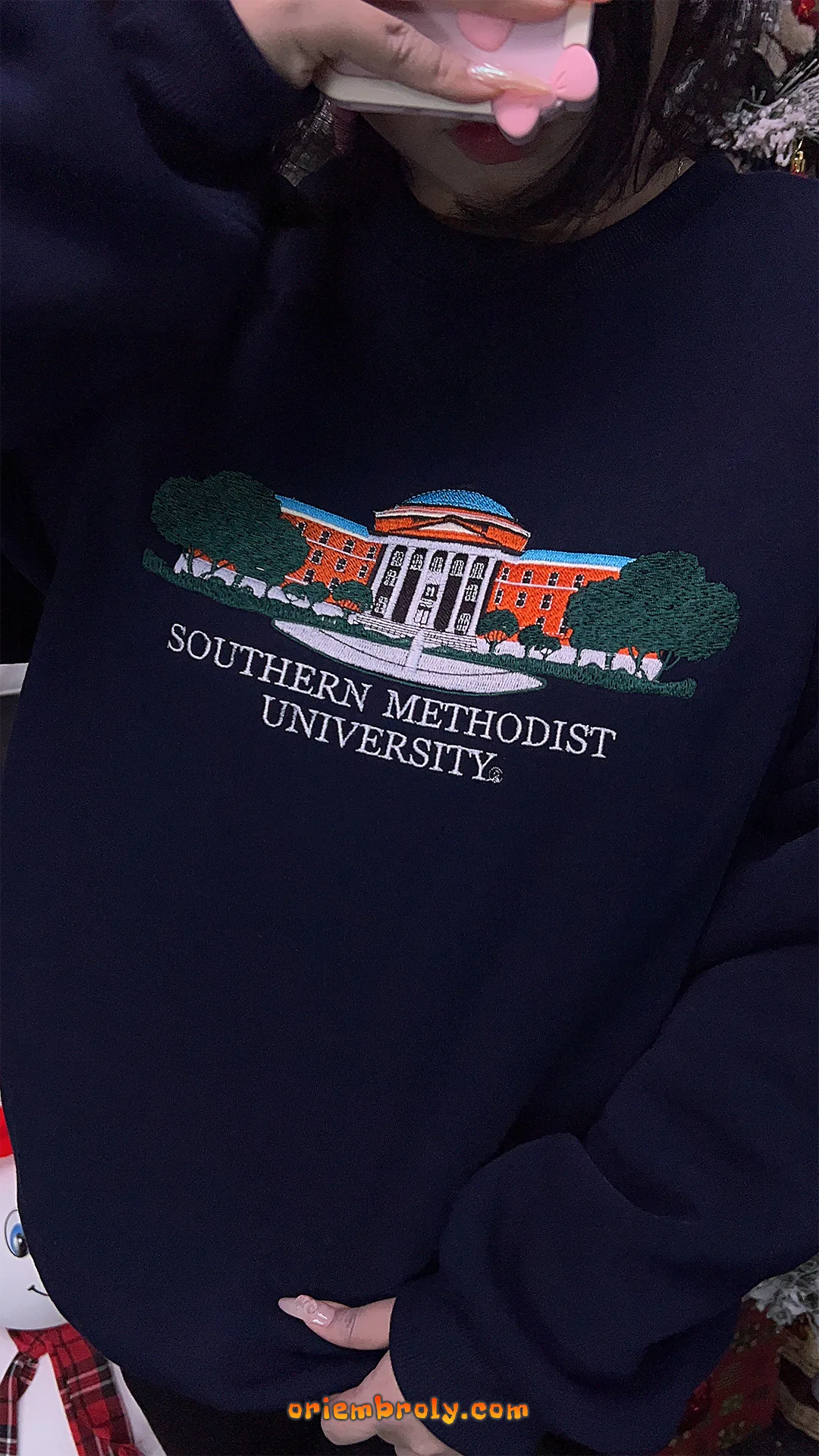 SMU campus inspired embroidered crewneck