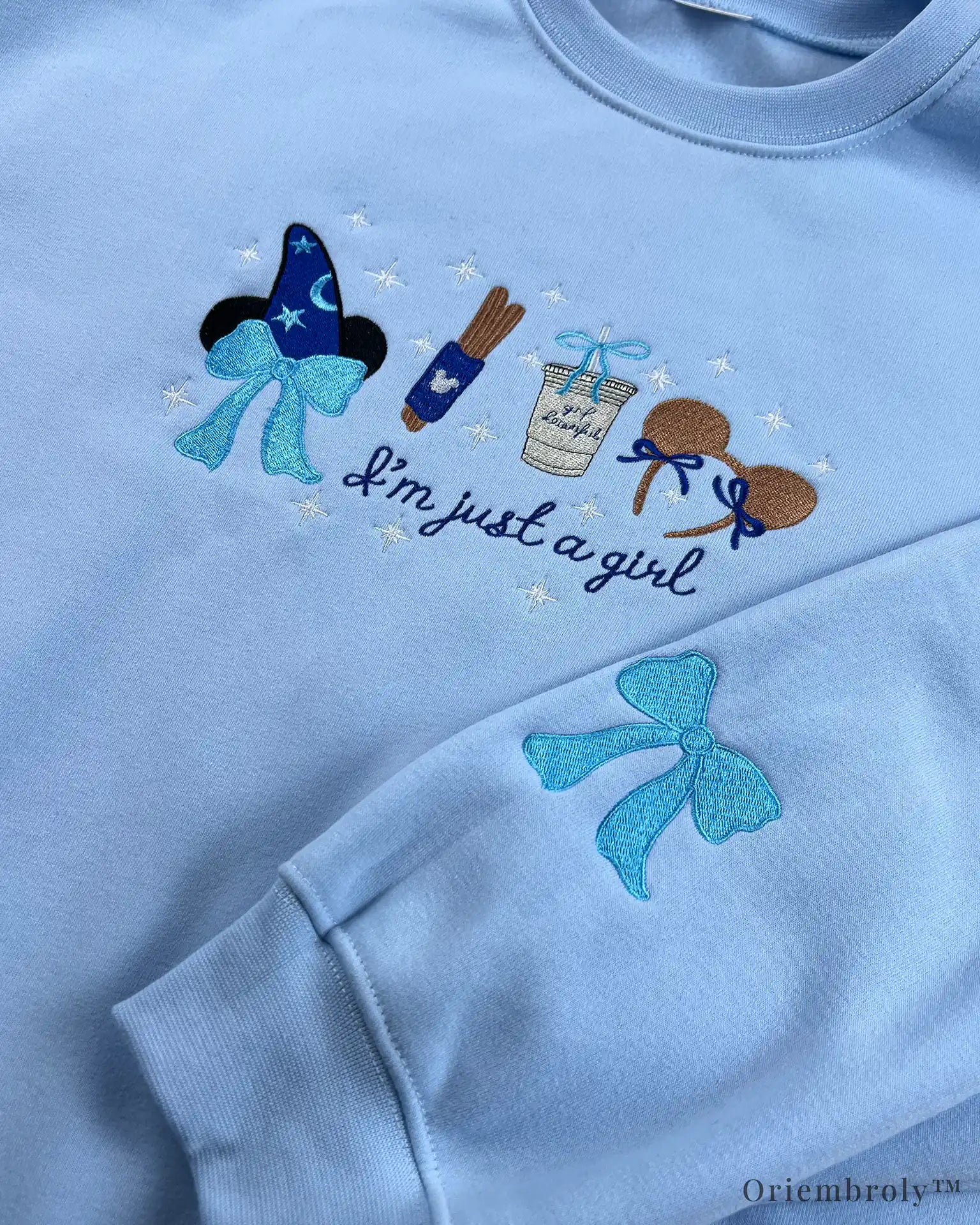 blue sorcerer style hat and bow ears embroidery light blue