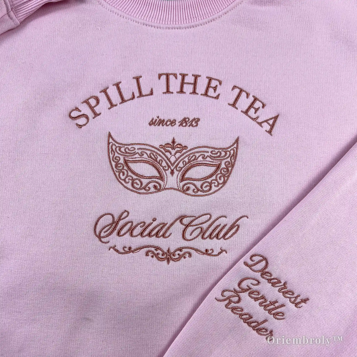 Spill the Tea embroidery texture satin stitch close up