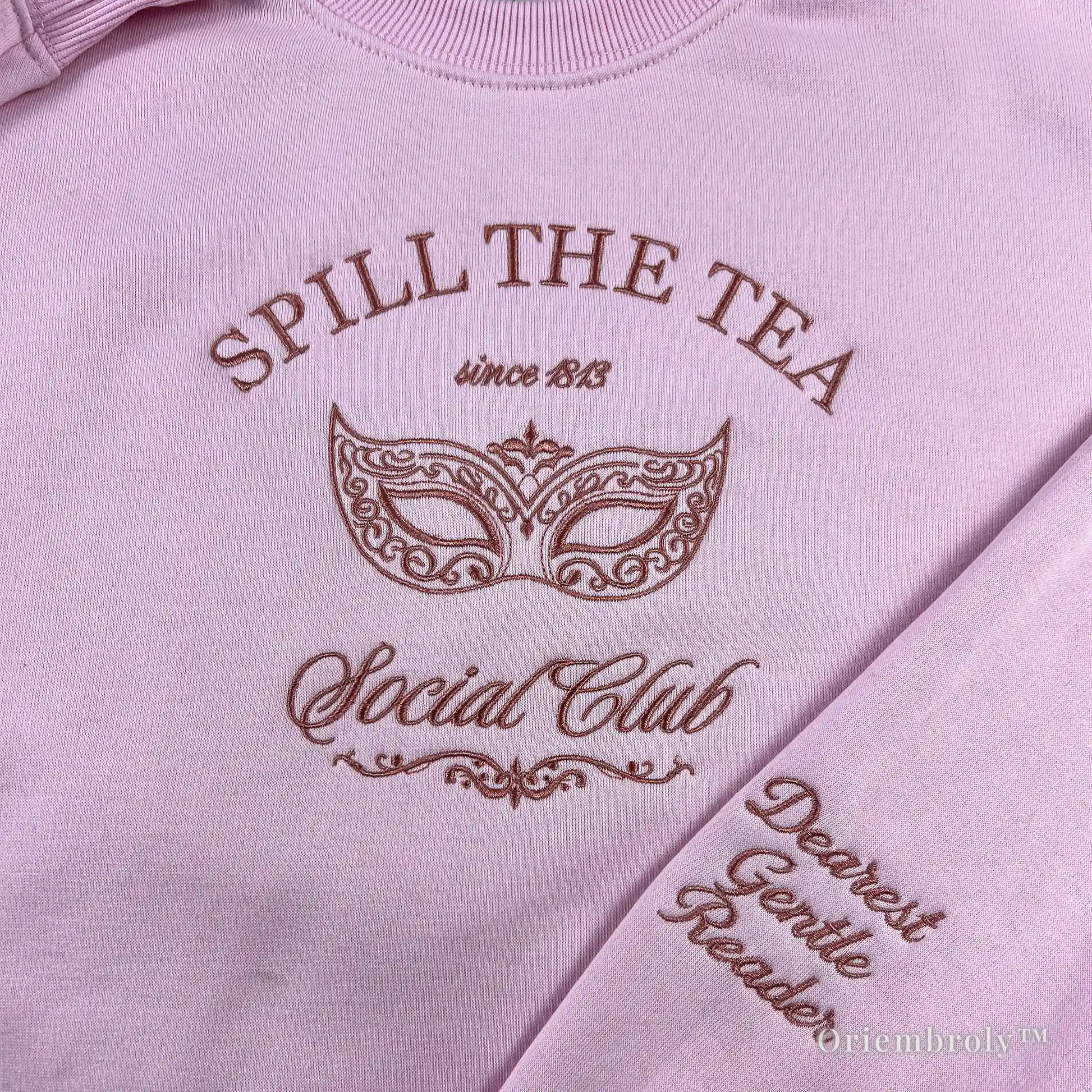 Spill the Tea embroidery texture satin stitch close up