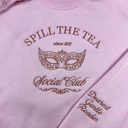 Spill the Tea embroidery texture satin stitch close up